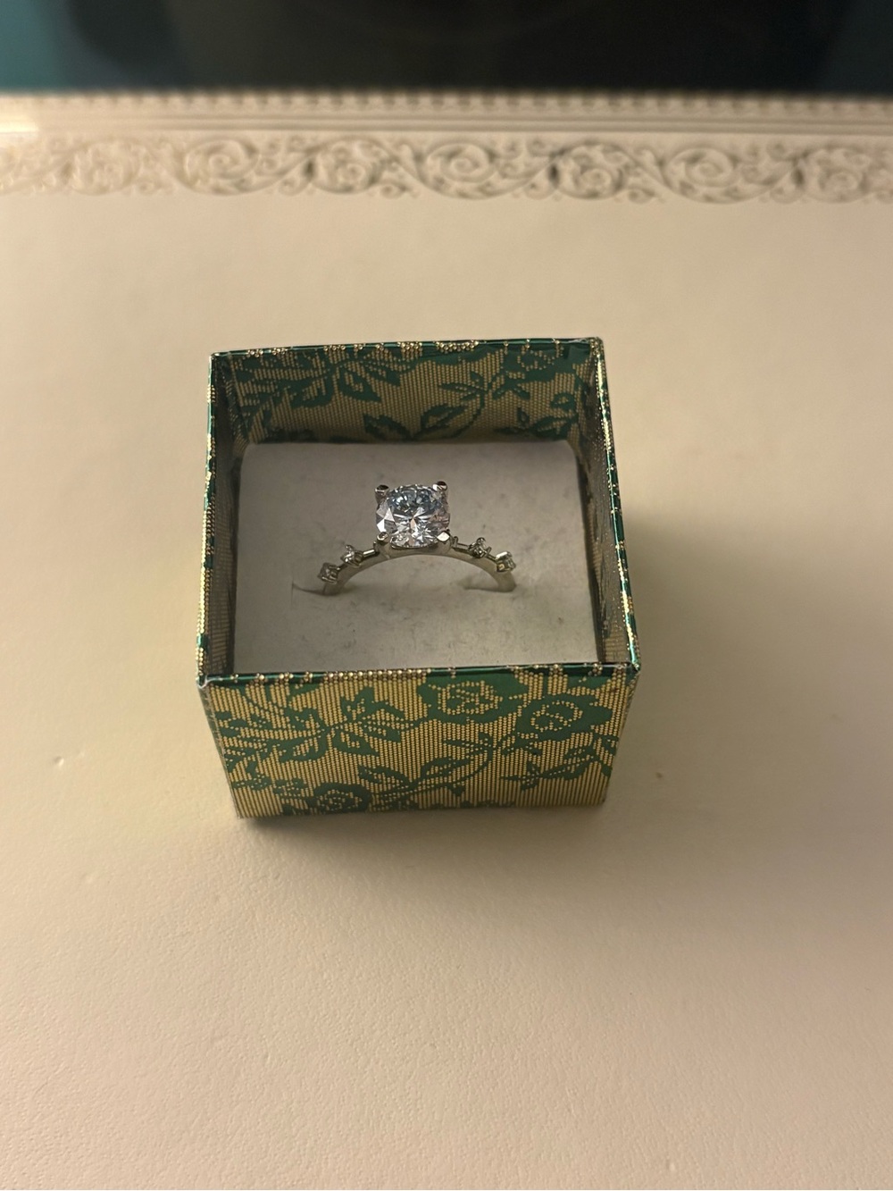 10k White Gold Solitaire Ring with Lab Diamond Center Stone